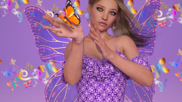 Fond d'écran : Fée aux papillons (DazStudio)
