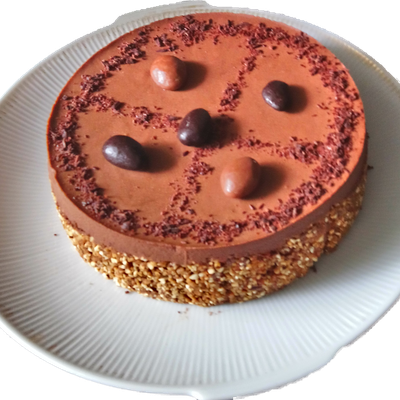 Gâteau au praliné, mousses au chocolat et au café