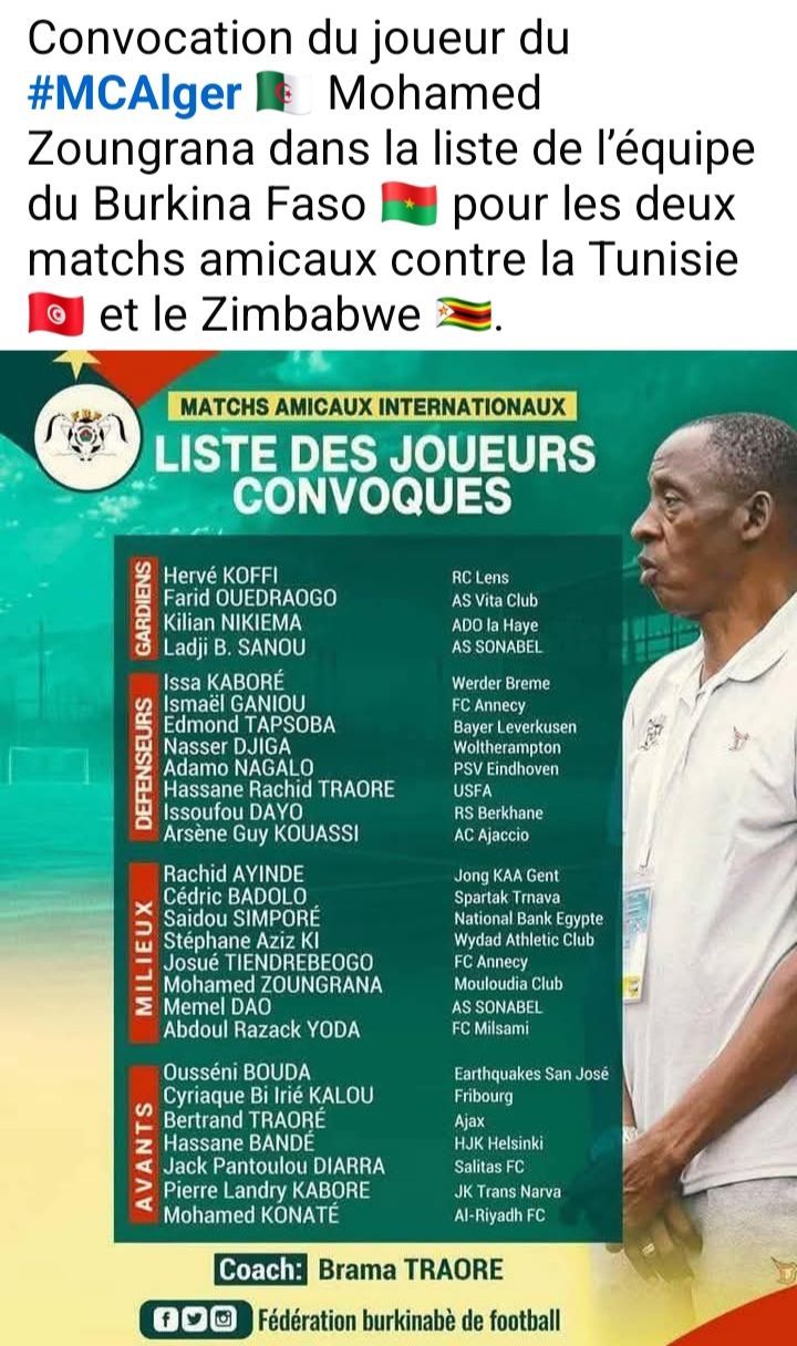 Zougrana convoqué en équipe de Burkina Faso 