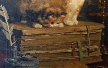 Tableau du samedi : Trois chats sur un bureau