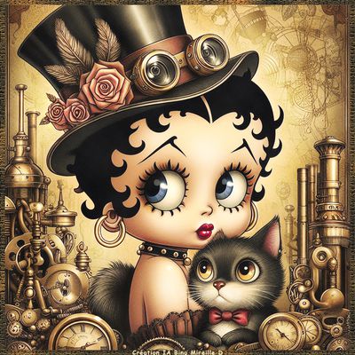 Betty Boop et son Chat Décor Steampunk