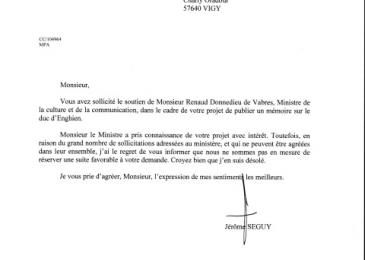 Réponse du Ministre de la Culture et de la Communication, Mr Renaud Donnedieu de Fabres, par son chef de Cabinet, Mr Jérôme Seguy. (15 juin 2004)