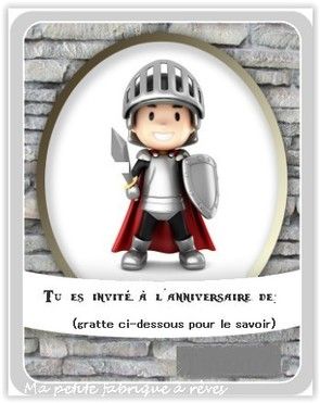 Invitation anniversaire chevalier avec cette carte à gratter