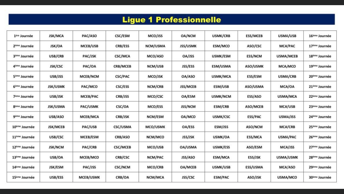 Calendrier Saison 2024-2025