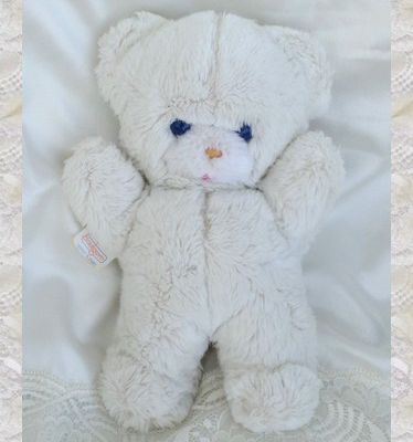 Doudou Peluche Ours Boulgom Blanc Vintage Yeux Bleu Grelot