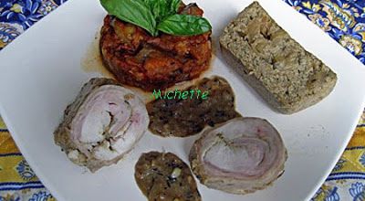 Terrine d'aubergine, râble de lapin désossé, jus au porto et ratatouille