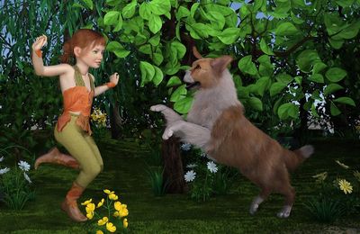 Fond d'écran : Fillette et son chien (DazStudio)