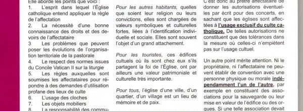 Rappel important : l'affectation des églises et chapelles...