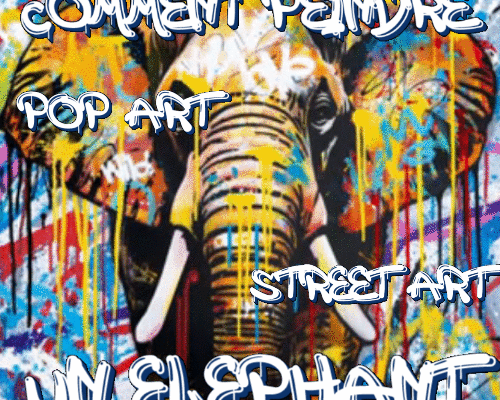 Dessin et peinture - vidéo 4123 : Comment peindre un éléphant dans le style pop art ou street art ? - bombes acryliques et pochoirs.