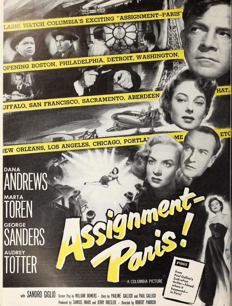 ASSIGNMENT PARIS BOX OFFICE USA 1952