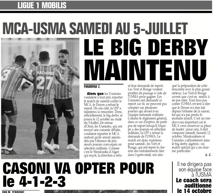 Derby maintenu le Samedi