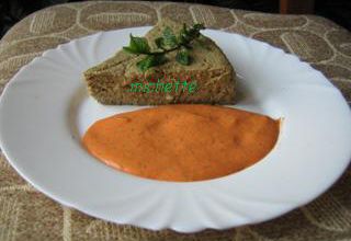 Papeton d'aubergine, coulis de tomate au chèvre et à la menthe