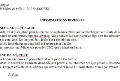 INFOS IMPORTANTES