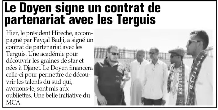 Dimanche 18.8.2019 à Djanet Signature d'un contrat de jumelage et de partenariat entre le MCA et le Mouloudia de Djanet