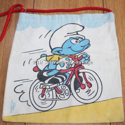 Petit sac en tissu avec cordon rouge Schtroumpf BELOKAPI