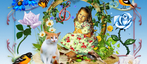 PETITE FILLE OISEAUX FLEURS