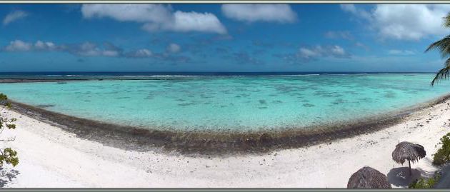 Panorama sur la plage et le lagon côté océan de la pension Kuriri - Motu Tiapaa - Maupiti - Polynésie française