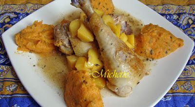 Poulet à la mangue, purée de patates douces