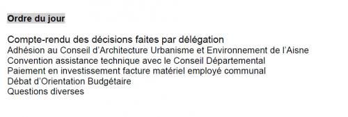 Ordre du jour du conseil municipal du 1er février 2021