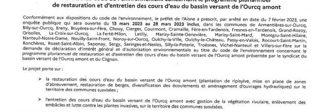 Enquête publique : restauration et entretien des cours d'eau (bassin de l'Ourcq)