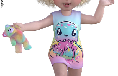 Tube de fille avec son ourson (render, poser, png)