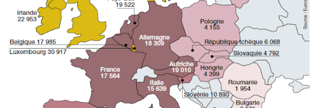 Revenu médian en 2008, en euros