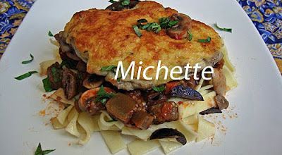 Côtelette gratinée de lapin désossé, légumes divers et pâtes