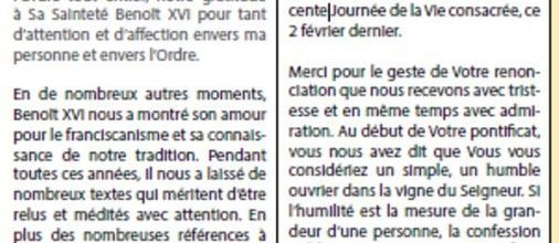 Lettre de remerciement à Benoit XVI - Min. Général ofm