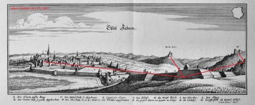 La schématique des souterrains de Saverne sur un plan de 1663 de Matthäus Merian.