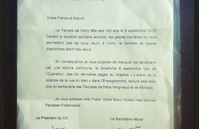 Annonce du Centenaire du Temple de Vichy