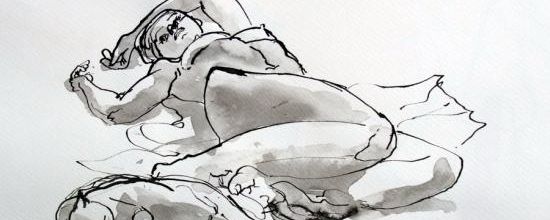 Nu et chat, calame et Encre de Chine