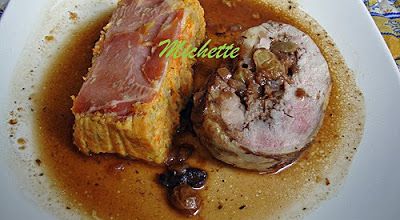 Ballotine de faisane désossée, terrine de potiron, patate douce, jus avec la carcasse
