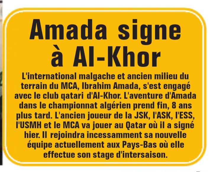 Forcé de quitter l'Algérie Amada signé à El Khor