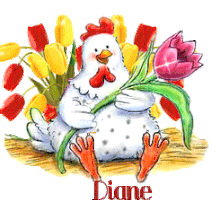 750 - Poule et tulipes - Signature -