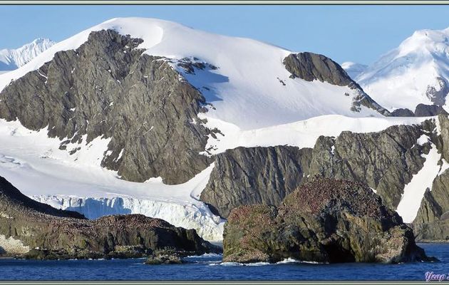 Les alentours de Point Wild vus au zoom à partir du bateau - Elephant Island - South Shetland Islands