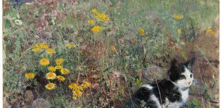 Tableau du samedi : Chat dans un  pré fleuri