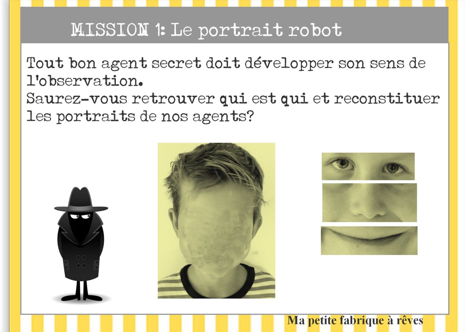 Anniversaire agent secret détective gratuit à imprimer les énigmes identification faciale