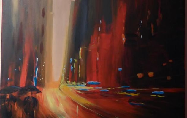 TABLEAU  -  NEW YORK DE NUIT SOUS LA PLUIE