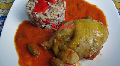Jambonnette farcie de poulet, duo de riz, sauce tomate piquillos