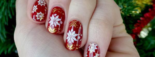 Manucure de Noël rouge, blanche et or + test d'un rouge à lèvres