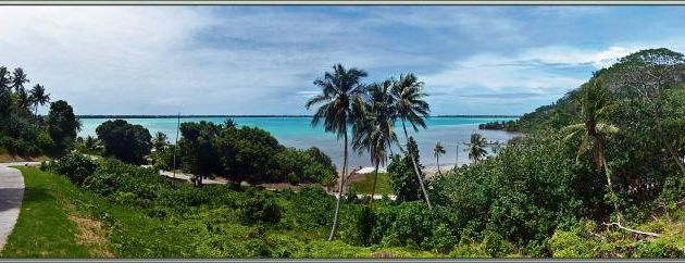 Panorama sur le lagon et les motu côté nord vus à partir de la montée de la route traversière - Maupiti - Polynésie française