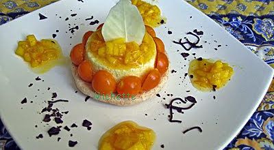 Biscuit coco, crème coco rhum blanc, compotée mangue.