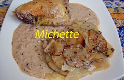 Poulet aux deux vinaigres, pommes boulangères
