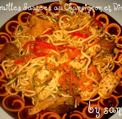 Nouilles Sautées au Champignon et Dinde