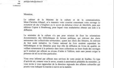 Réponse de Mr Benoît Yvert, Directeur du Centre National du Livre. (09 décembre 2008)