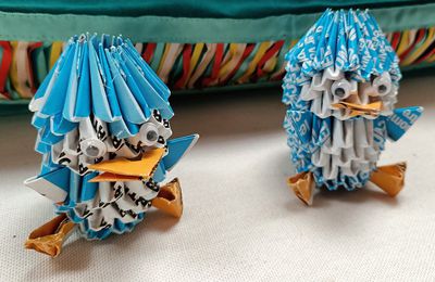EB - Deux pingouins et un poussin en origami modulaire...