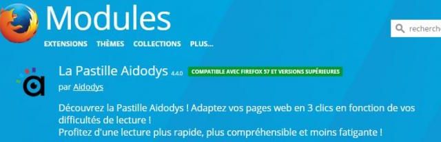 La pastille Aidodys est disponible pour le navigateur Firefox