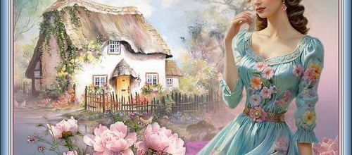 Jeune fille aux roses .