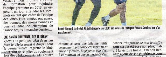 Presse : Benoit Bernard, le kiné calaisien aux petits soins pour les champions lillois-Nord Littoral