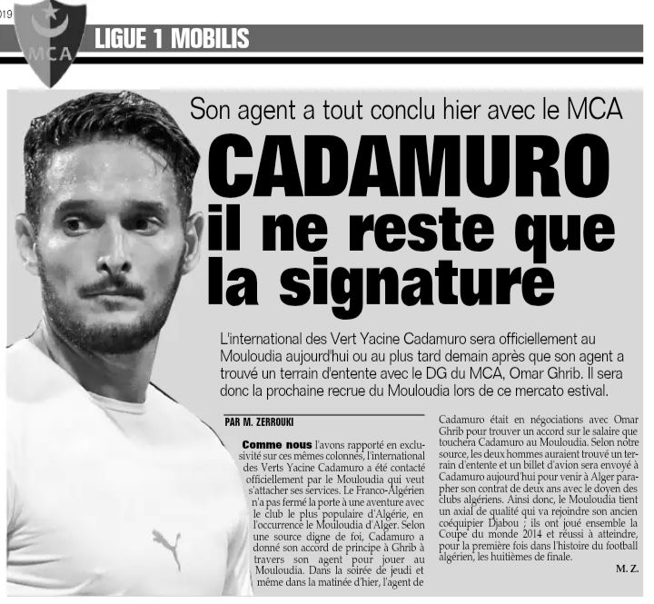 Cadamuro l'international ne viendra pas
